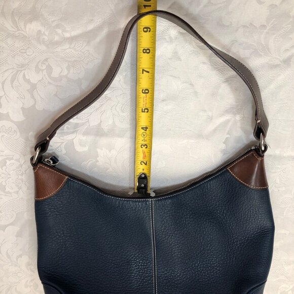 Dooney & Bourke Navy Blue Pebbled Leather Round Logo Zipper Hobo Shoulder Bag - Picture 12 of 12